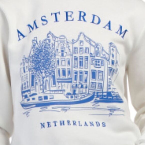 LOVE THEORY S-XL White Lily Blue Amsterdam Netherlands Graphic Crew Pullover - Picture 3 of 13